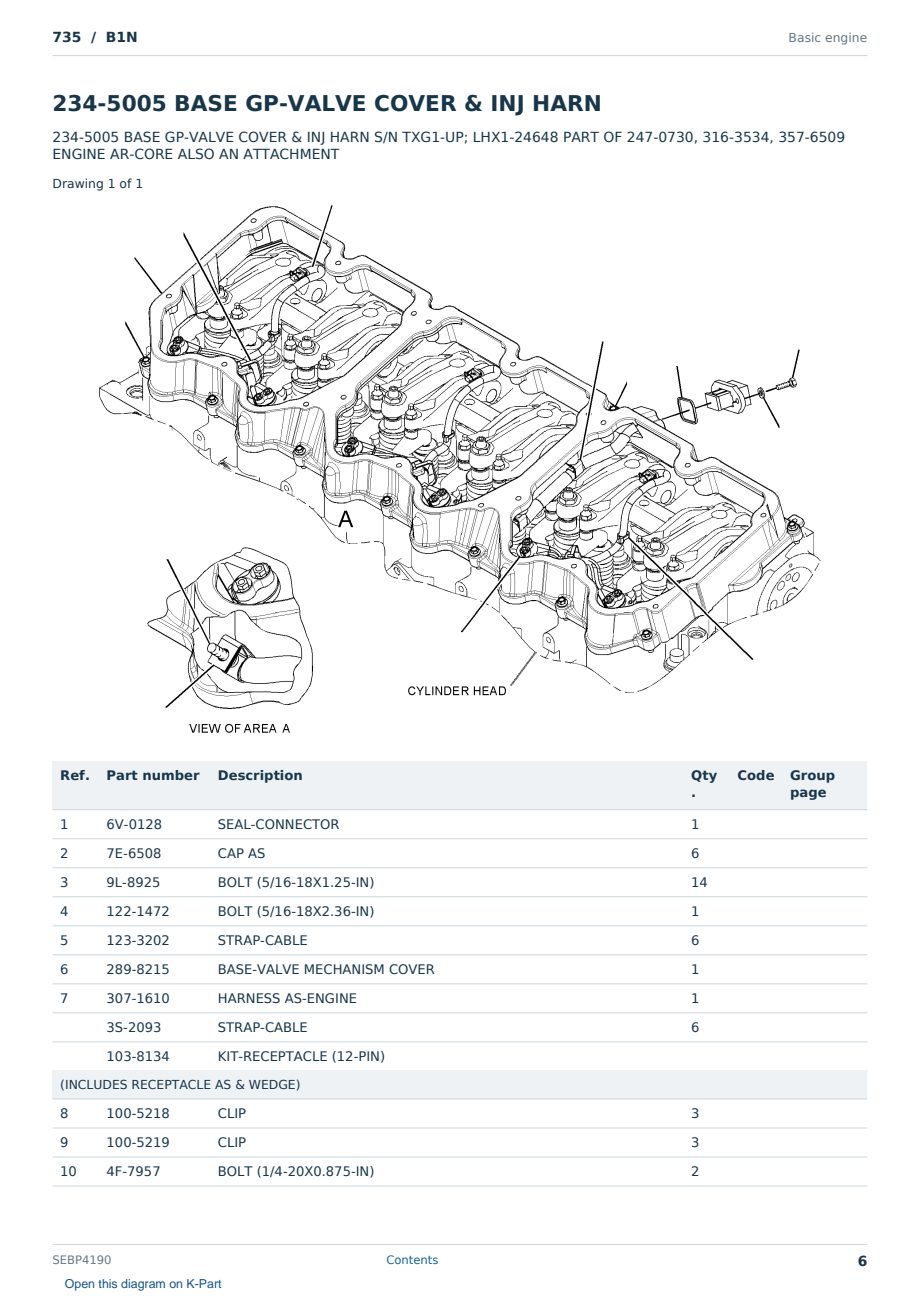 Caterpillar 735 S/N B1N Partsbook SEBP4190 (English) - sample page 6 of 10 Caterpillar 735 S/N B1N Partsbook SEBP4190 (English) - sample page 6 of 10