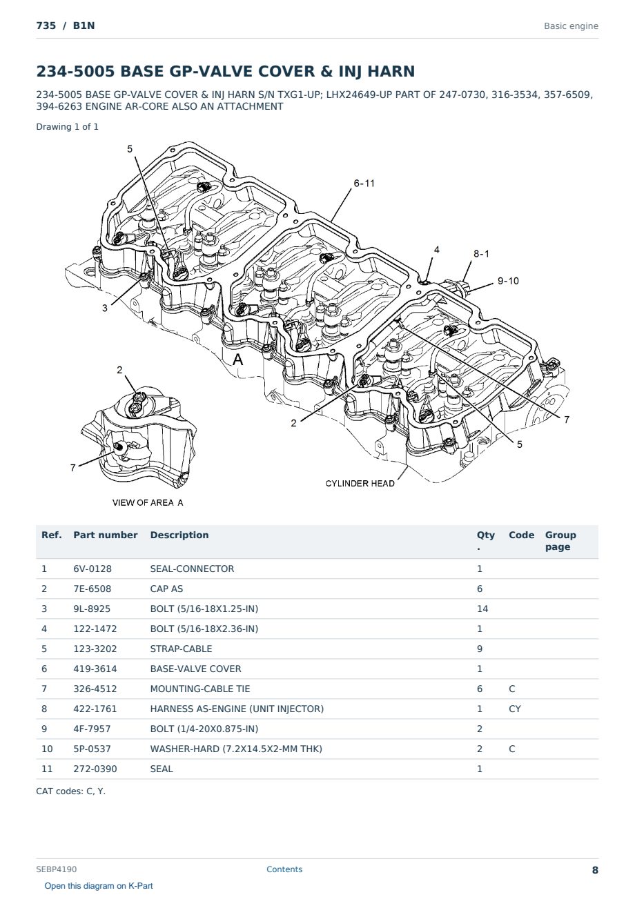 Caterpillar 735 S/N B1N Partsbook SEBP4190 (English) - sample page 8 of 10 Caterpillar 735 S/N B1N Partsbook SEBP4190 (English) - sample page 8 of 10