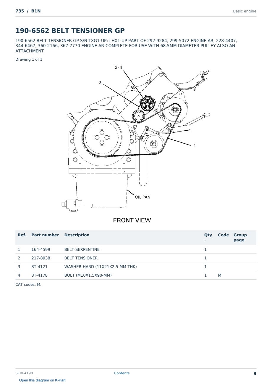 Caterpillar 735 S/N B1N Partsbook SEBP4190 (English) - sample page 9 of 10 Caterpillar 735 S/N B1N Partsbook SEBP4190 (English) - sample page 9 of 10