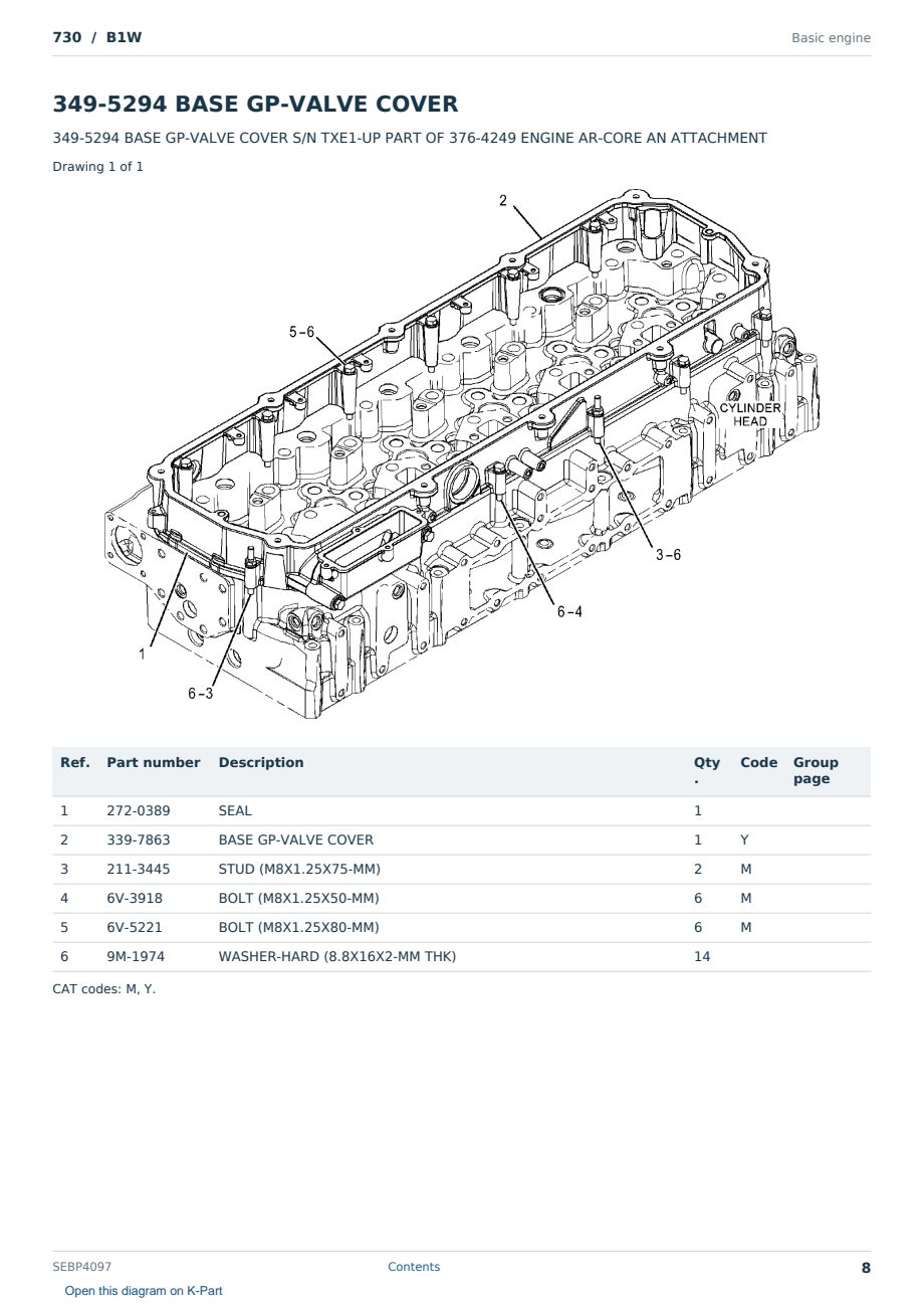 Caterpillar 730 S/N B1W Partsbook SEBP4097 (English) - sample page 8 of 10 Caterpillar 730 S/N B1W Partsbook SEBP4097 (English) - sample page 8 of 10