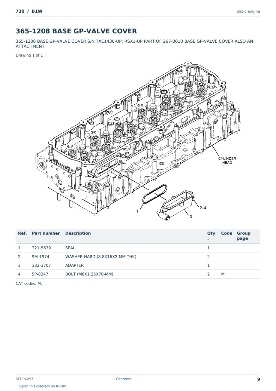 Caterpillar 730 S/N B1W Partsbook SEBP4097 (English) - sample page 9 of 10 Caterpillar 730 S/N B1W Partsbook SEBP4097 (English) - sample page 9 of 10