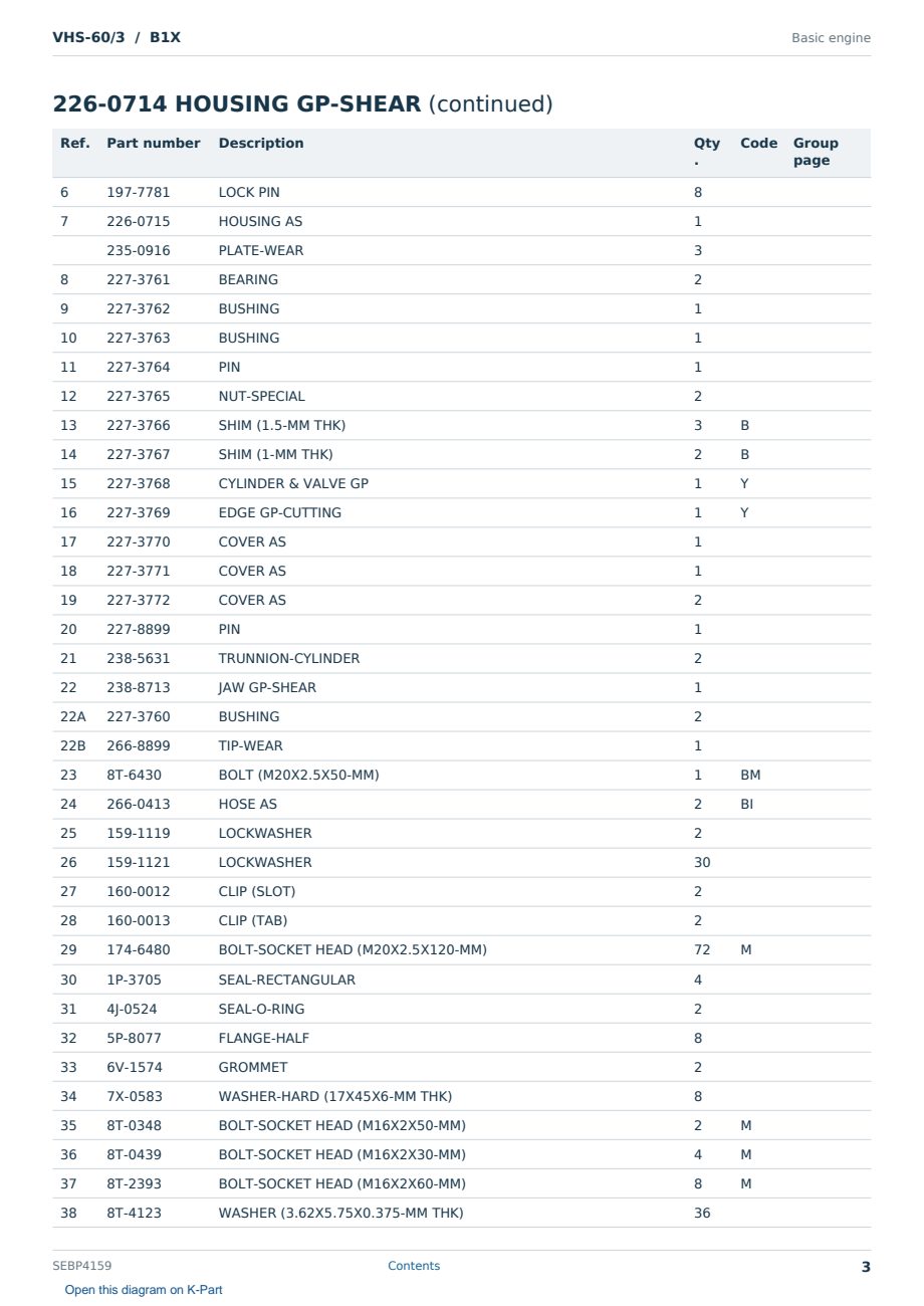 Caterpillar VHS-60/3 S/N B1X Partsbook SEBP4159 (English) - sample page 3 of 10 Caterpillar VHS-60/3 S/N B1X Partsbook SEBP4159 (English) - sample page 3 of 10