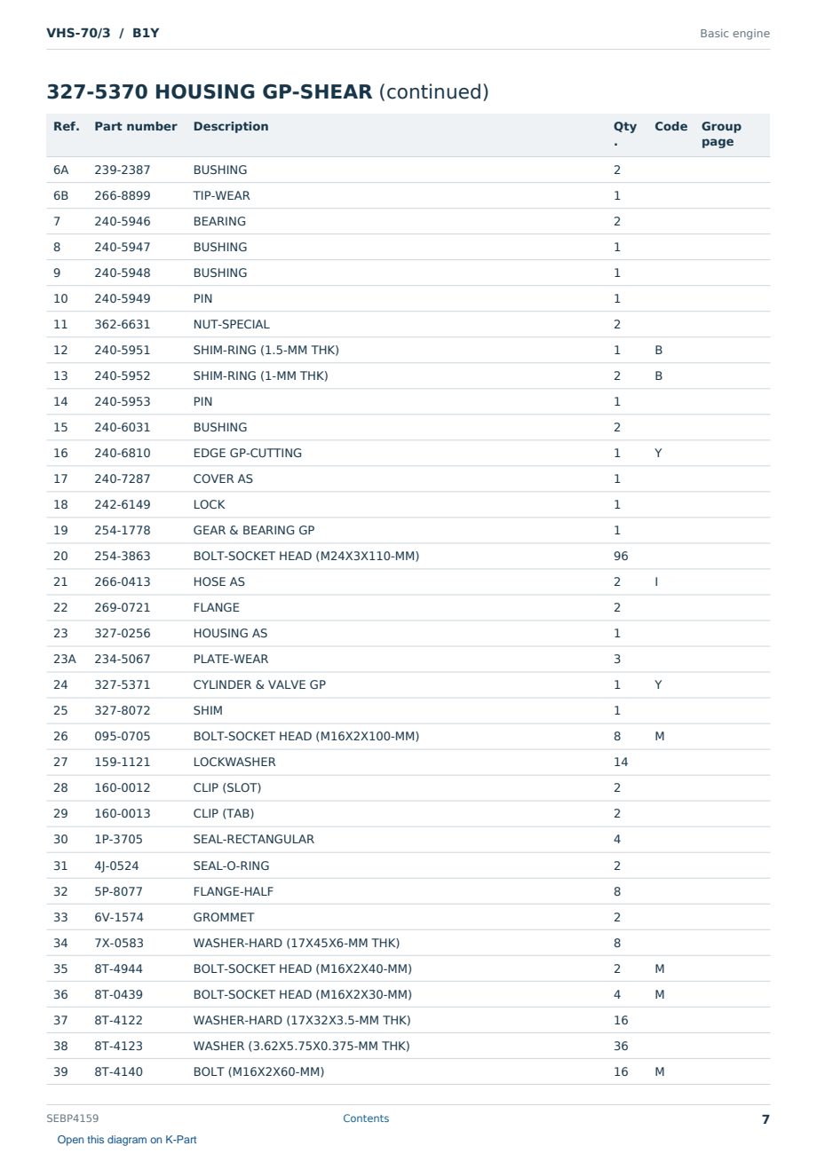 Caterpillar VHS-70/3 S/N B1Y Partsbook SEBP4159 (English) - sample page 7 of 10 Caterpillar VHS-70/3 S/N B1Y Partsbook SEBP4159 (English) - sample page 7 of 10