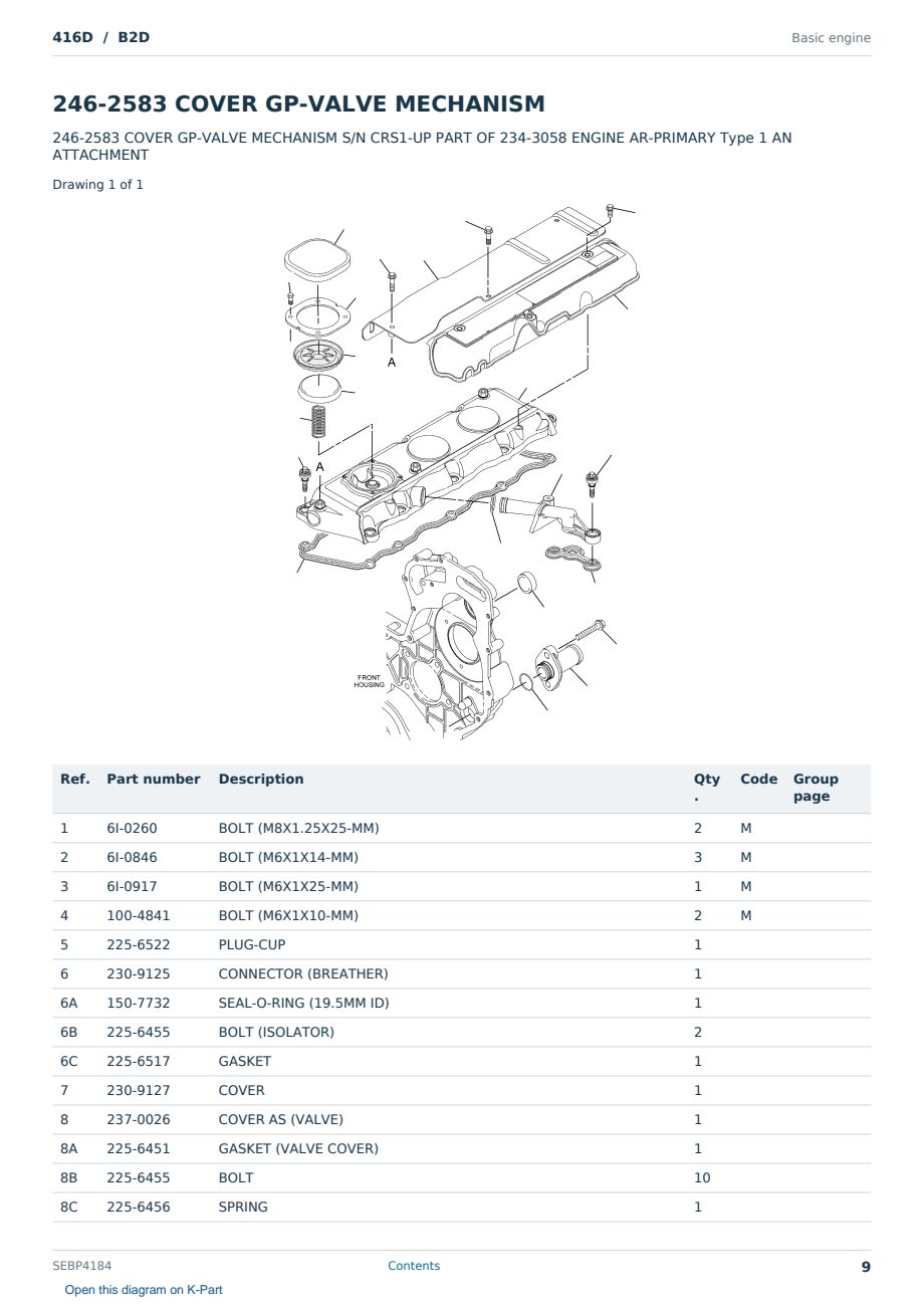 Caterpillar 416D S/N B2D Partsbook SEBP4184 (English) - sample page 9 of 10 Caterpillar 416D S/N B2D Partsbook SEBP4184 (English) - sample page 9 of 10