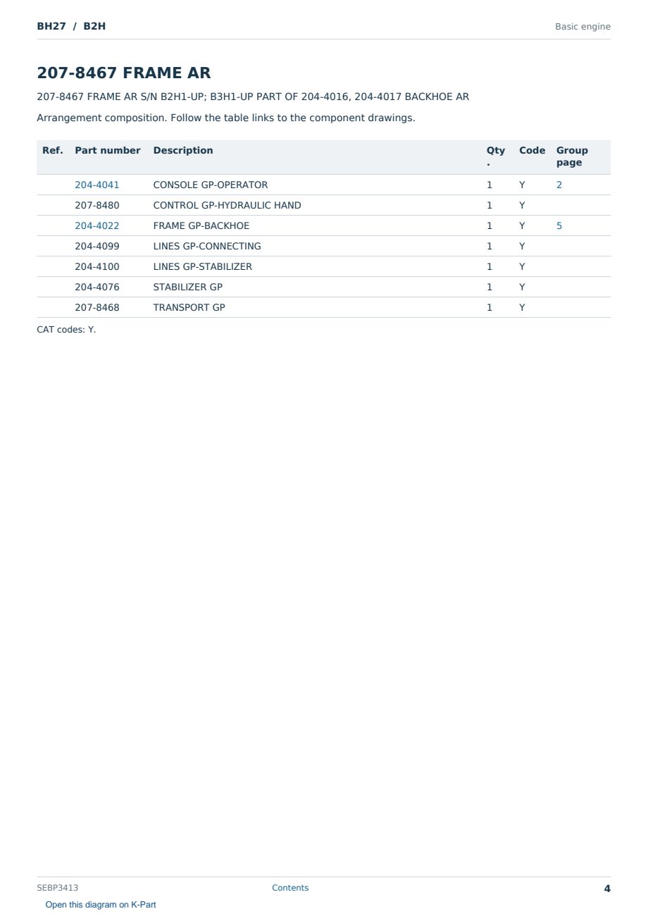 Caterpillar BH27 S/N B2H Partsbook SEBP3413 (English) - sample page 4 of 10 Caterpillar BH27 S/N B2H Partsbook SEBP3413 (English) - sample page 4 of 10