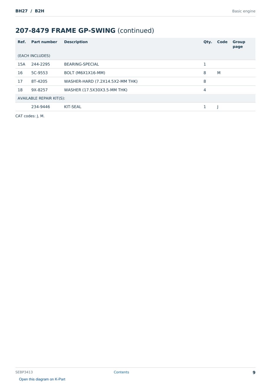 Caterpillar BH27 S/N B2H Partsbook SEBP3413 (English) - sample page 9 of 10 Caterpillar BH27 S/N B2H Partsbook SEBP3413 (English) - sample page 9 of 10