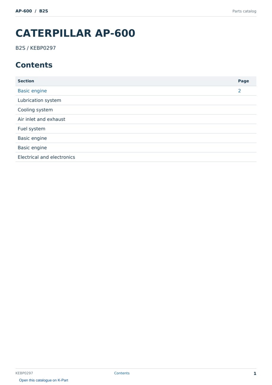 Caterpillar AP-600 S/N B2S Partsbook KEBP0297 (English) - sample page 1 of 10 Caterpillar AP-600 S/N B2S Partsbook KEBP0297 (English) - sample page 1 of 10