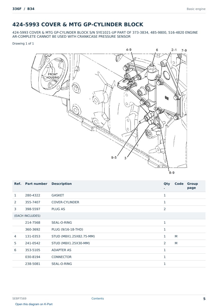 Caterpillar 336F S/N B34 Partsbook SEBP7569 (English) - sample page 5 of 10 Caterpillar 336F S/N B34 Partsbook SEBP7569 (English) - sample page 5 of 10