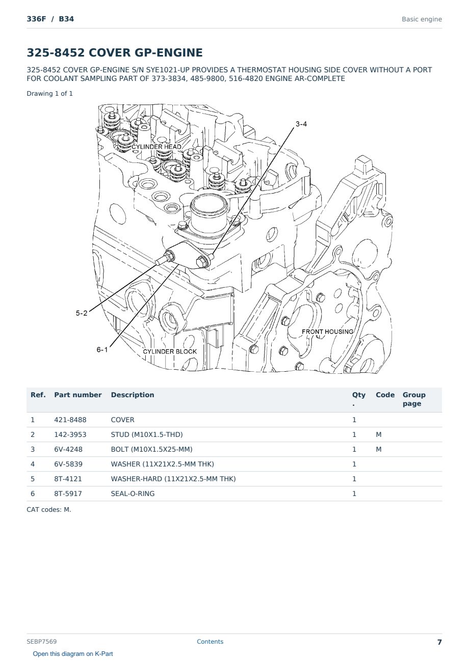 Caterpillar 336F S/N B34 Partsbook SEBP7569 (English) - sample page 7 of 10 Caterpillar 336F S/N B34 Partsbook SEBP7569 (English) - sample page 7 of 10