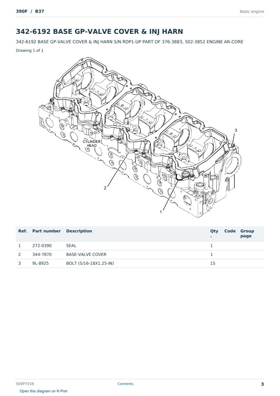 Caterpillar 390F S/N B37 Partsbook SEBP7558 (English) - sample page 3 of 10 Caterpillar 390F S/N B37 Partsbook SEBP7558 (English) - sample page 3 of 10