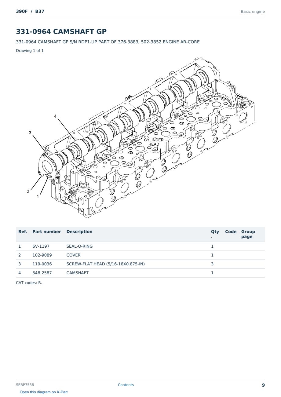 Caterpillar 390F S/N B37 Partsbook SEBP7558 (English) - sample page 9 of 10 Caterpillar 390F S/N B37 Partsbook SEBP7558 (English) - sample page 9 of 10