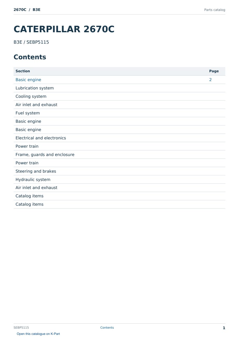 Caterpillar 2670C S/N B3E Partsbook SEBP5115 (English) - sample page 1 of 10 Caterpillar 2670C S/N B3E Partsbook SEBP5115 (English) - sample page 1 of 10