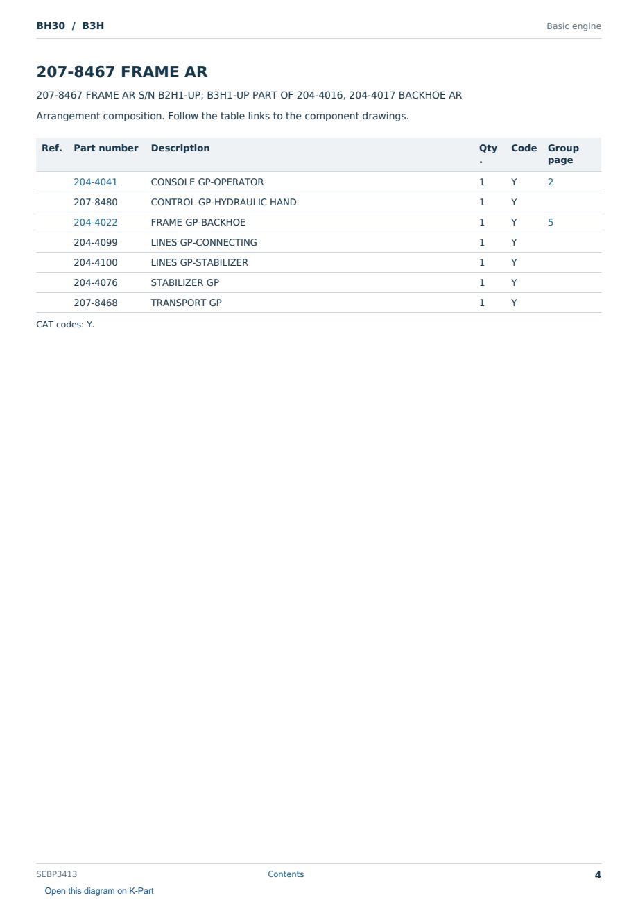 Caterpillar BH30 S/N B3H Partsbook SEBP3413 (English) - sample page 4 of 10 Caterpillar BH30 S/N B3H Partsbook SEBP3413 (English) - sample page 4 of 10