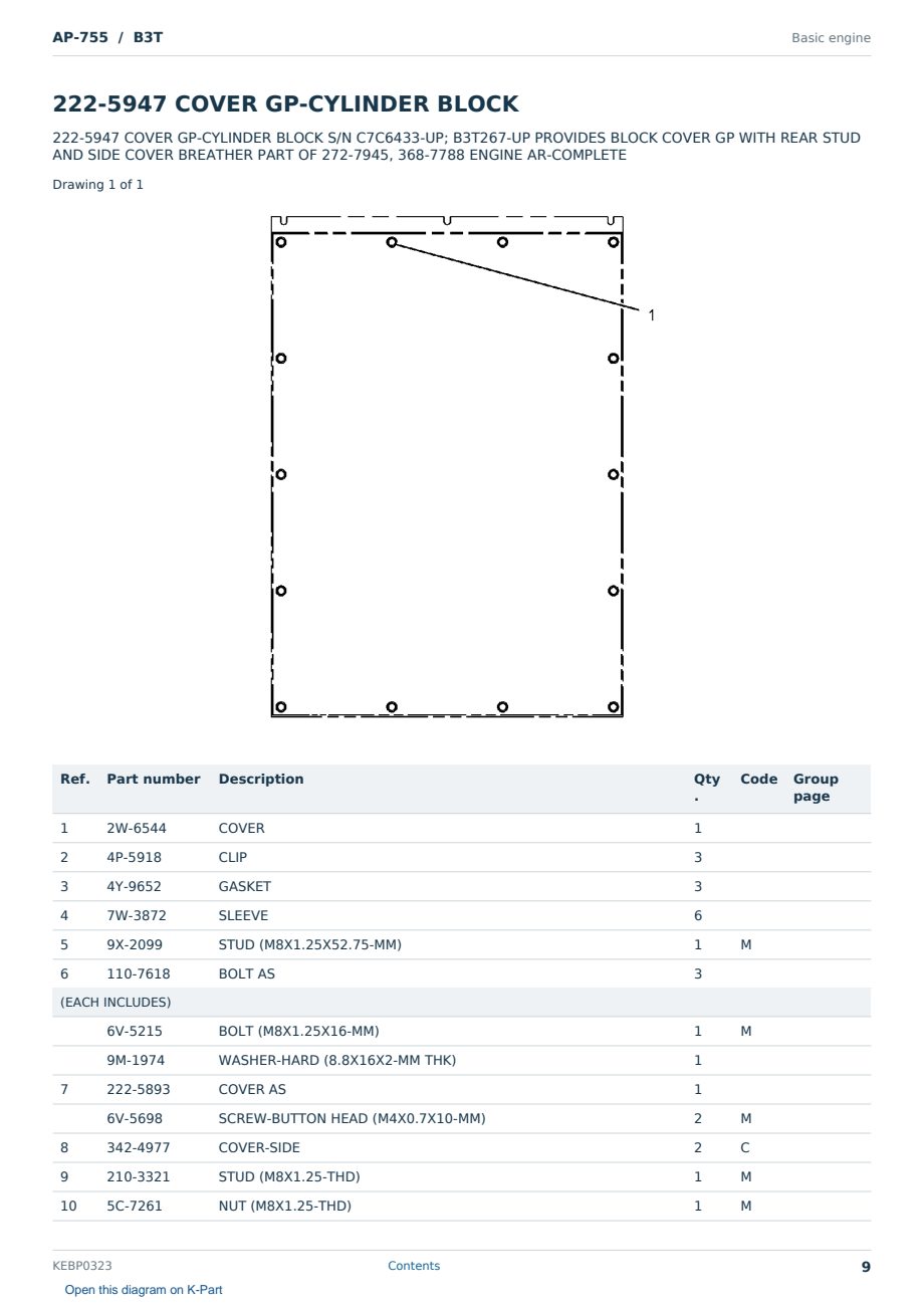 Caterpillar AP-755 S/N B3T Partsbook KEBP0323 (English) - sample page 9 of 10 Caterpillar AP-755 S/N B3T Partsbook KEBP0323 (English) - sample page 9 of 10