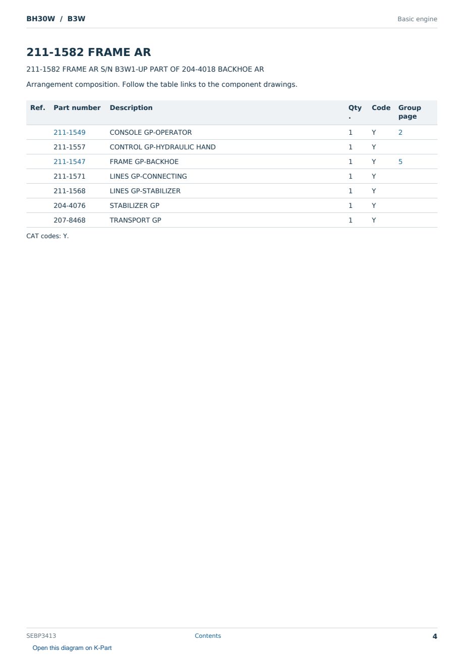 Caterpillar BH30W S/N B3W Partsbook SEBP3413 (English) - sample page 4 of 10 Caterpillar BH30W S/N B3W Partsbook SEBP3413 (English) - sample page 4 of 10