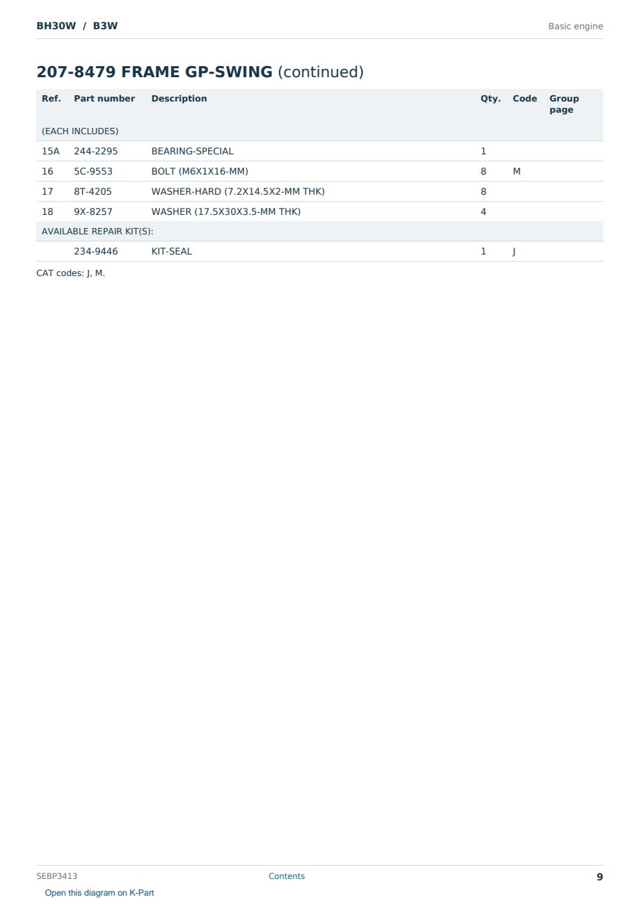 Caterpillar BH30W S/N B3W Partsbook SEBP3413 (English) - sample page 9 of 10 Caterpillar BH30W S/N B3W Partsbook SEBP3413 (English) - sample page 9 of 10