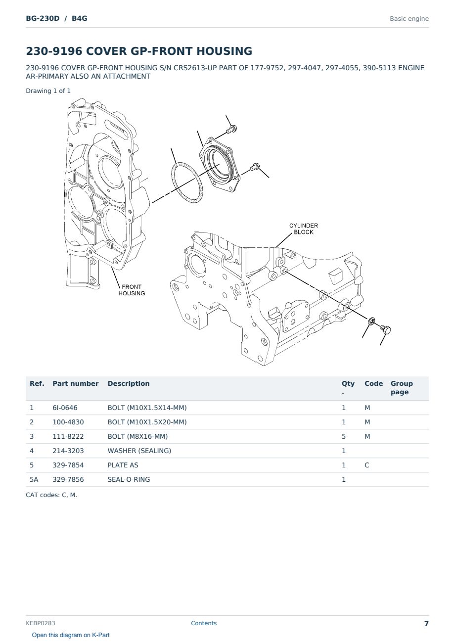 Caterpillar BG-230D S/N B4G Partsbook KEBP0283 (English) - sample page 7 of 10 Caterpillar BG-230D S/N B4G Partsbook KEBP0283 (English) - sample page 7 of 10