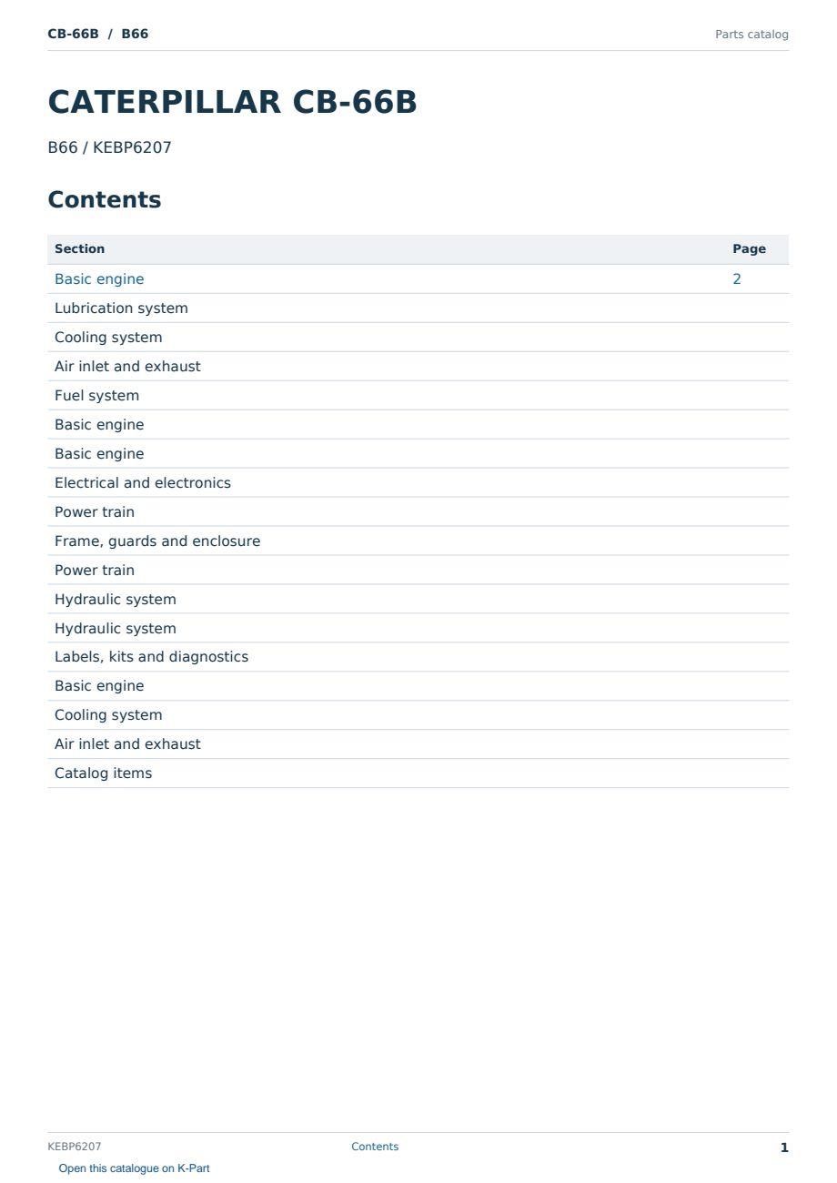 Caterpillar CB-66B S/N B66 Partsbook KEBP6207 (English) - sample page 1 of 10 Caterpillar CB-66B S/N B66 Partsbook KEBP6207 (English) - sample page 1 of 10