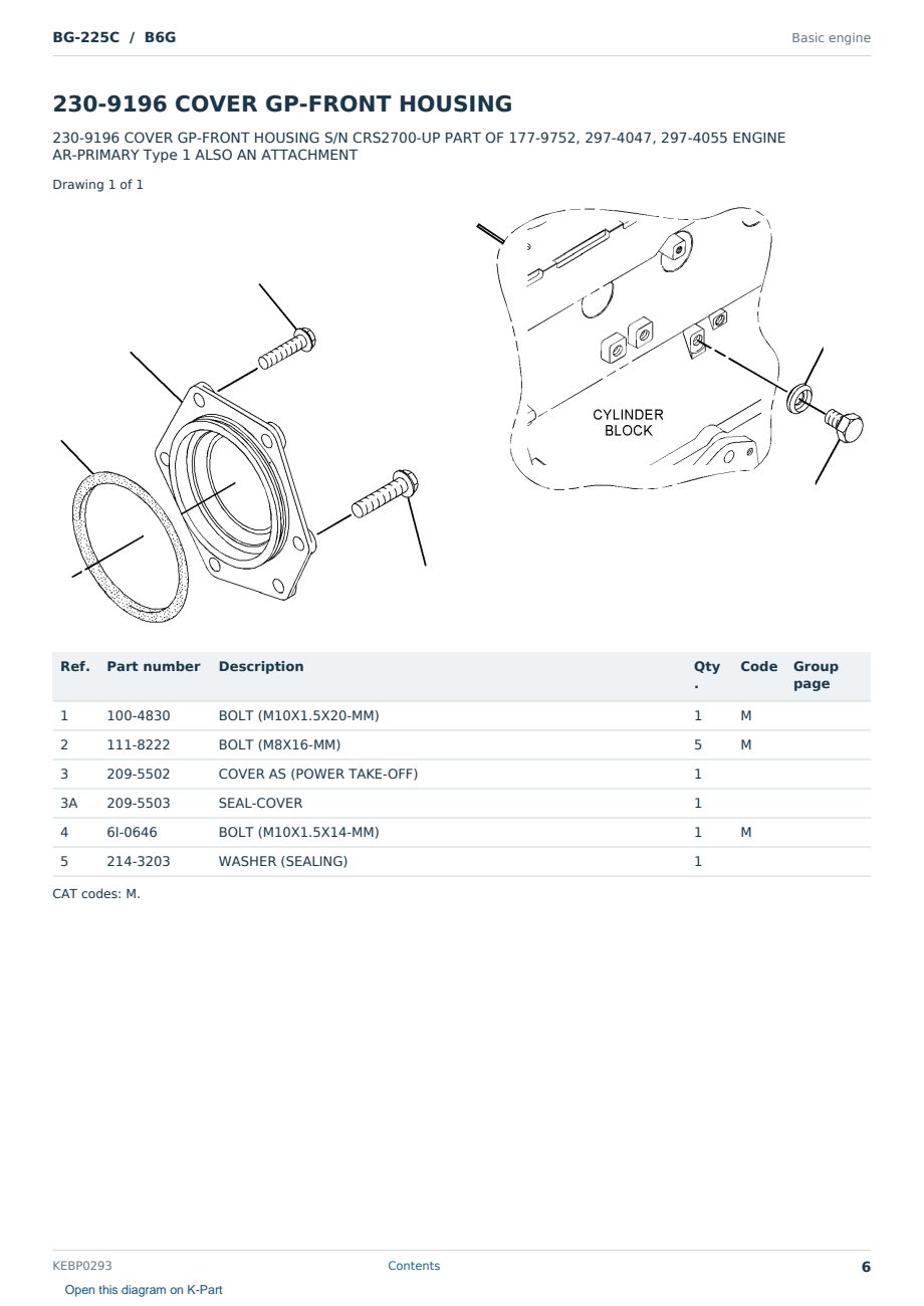 Caterpillar BG-225C S/N B6G Partsbook KEBP0293 (English) - sample page 6 of 10 Caterpillar BG-225C S/N B6G Partsbook KEBP0293 (English) - sample page 6 of 10