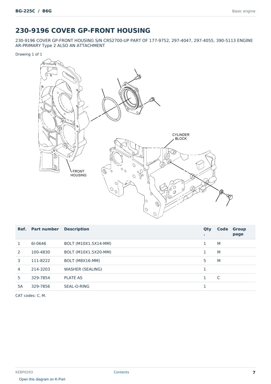 Caterpillar BG-225C S/N B6G Partsbook KEBP0293 (English) - sample page 7 of 10 Caterpillar BG-225C S/N B6G Partsbook KEBP0293 (English) - sample page 7 of 10