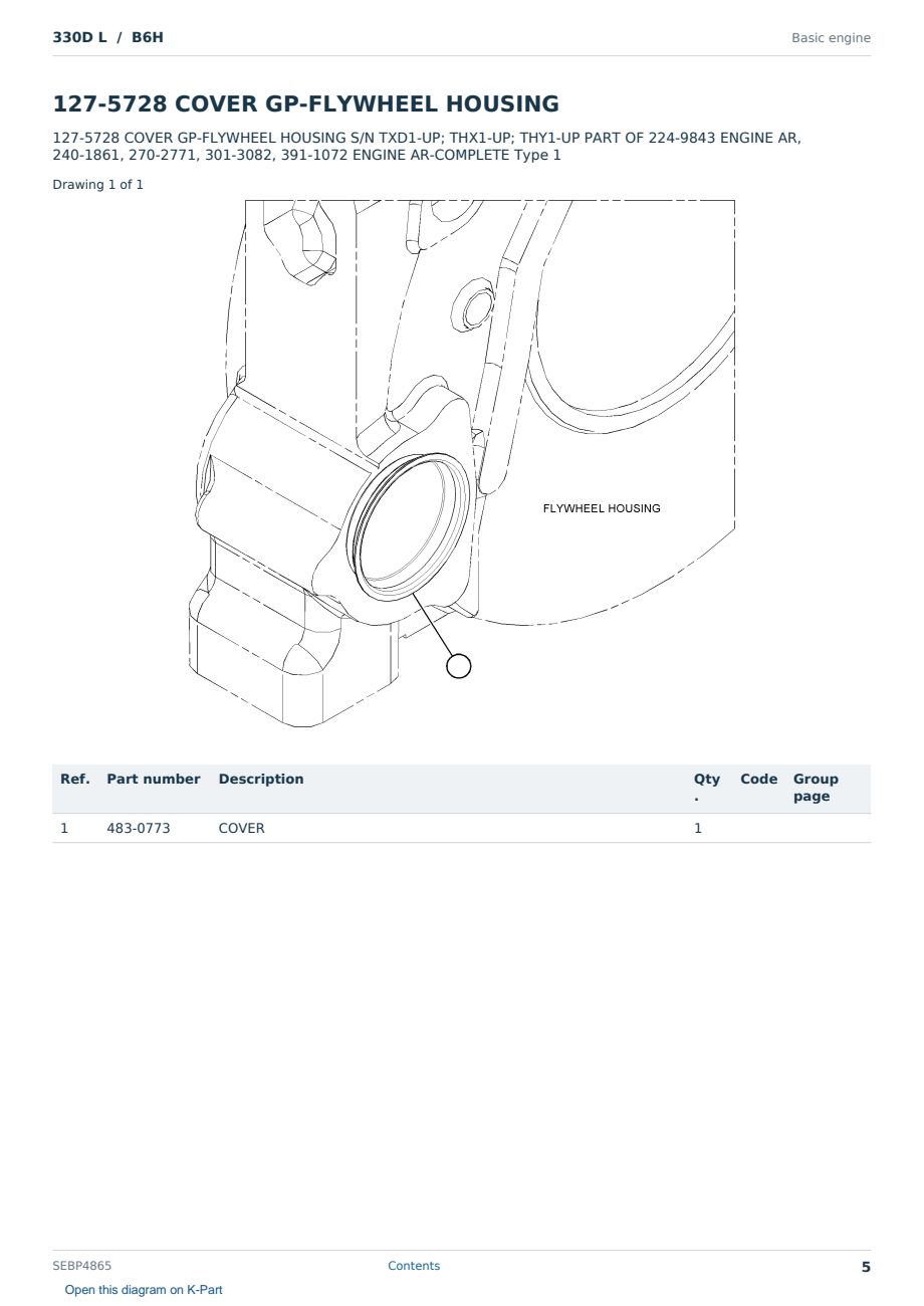 Caterpillar 330D L S/N B6H Partsbook SEBP4865 (English) - sample page 5 of 10 Caterpillar 330D L S/N B6H Partsbook SEBP4865 (English) - sample page 5 of 10