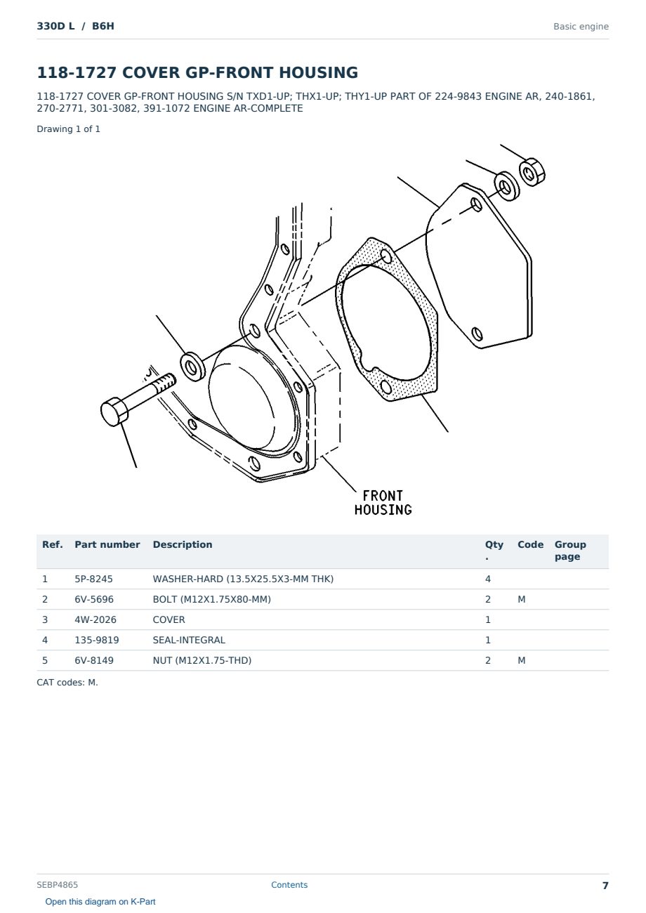 Caterpillar 330D L S/N B6H Partsbook SEBP4865 (English) - sample page 7 of 10 Caterpillar 330D L S/N B6H Partsbook SEBP4865 (English) - sample page 7 of 10