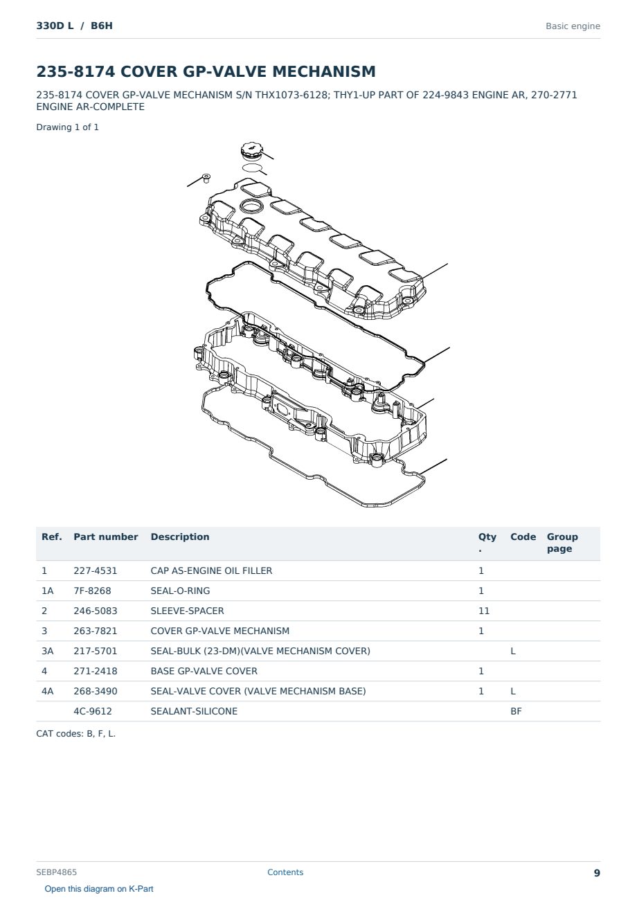 Caterpillar 330D L S/N B6H Partsbook SEBP4865 (English) - sample page 9 of 10 Caterpillar 330D L S/N B6H Partsbook SEBP4865 (English) - sample page 9 of 10