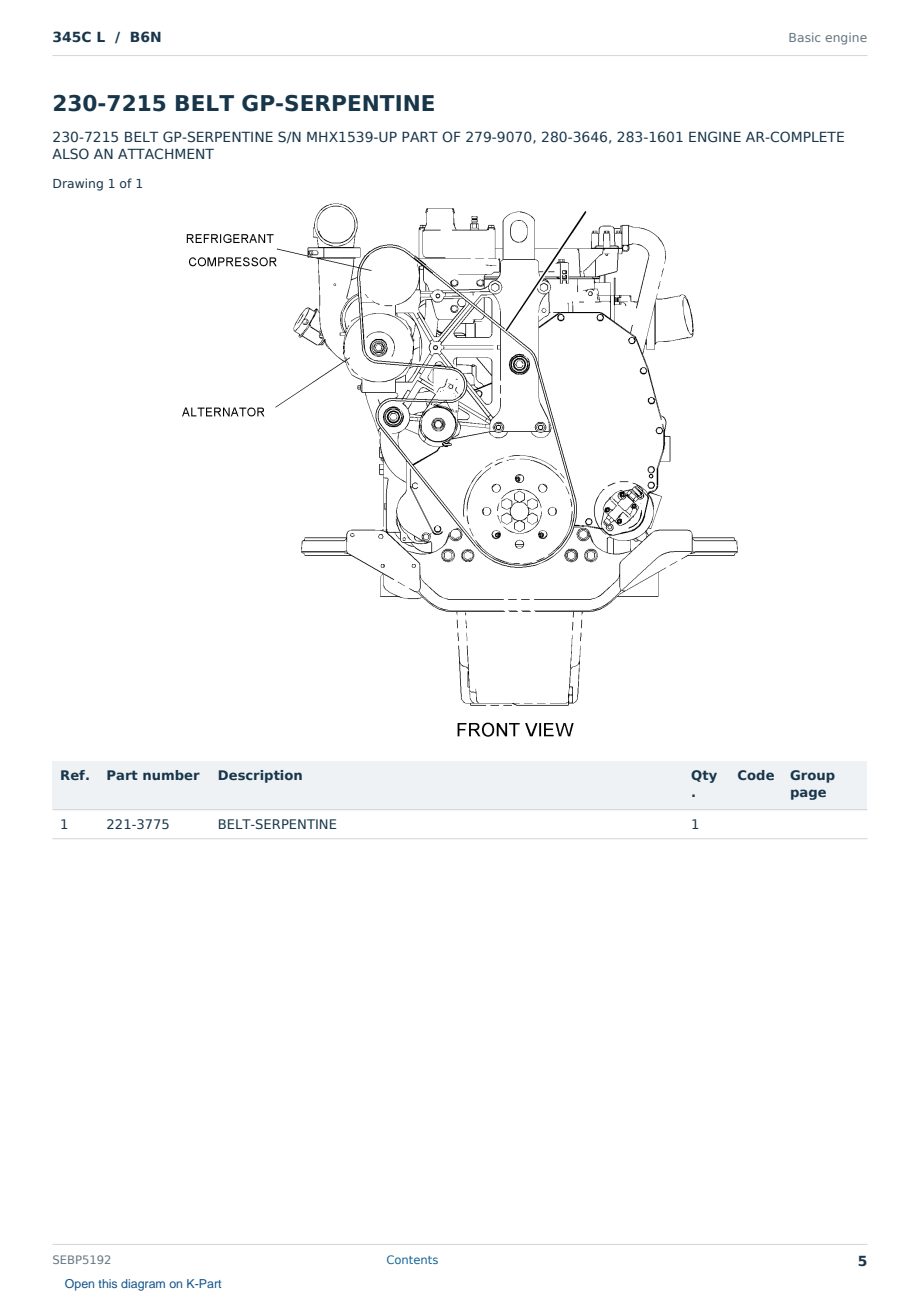 Caterpillar 345C L S/N B6N Partsbook SEBP5192 (English) - sample page 5 of 10 Caterpillar 345C L S/N B6N Partsbook SEBP5192 (English) - sample page 5 of 10