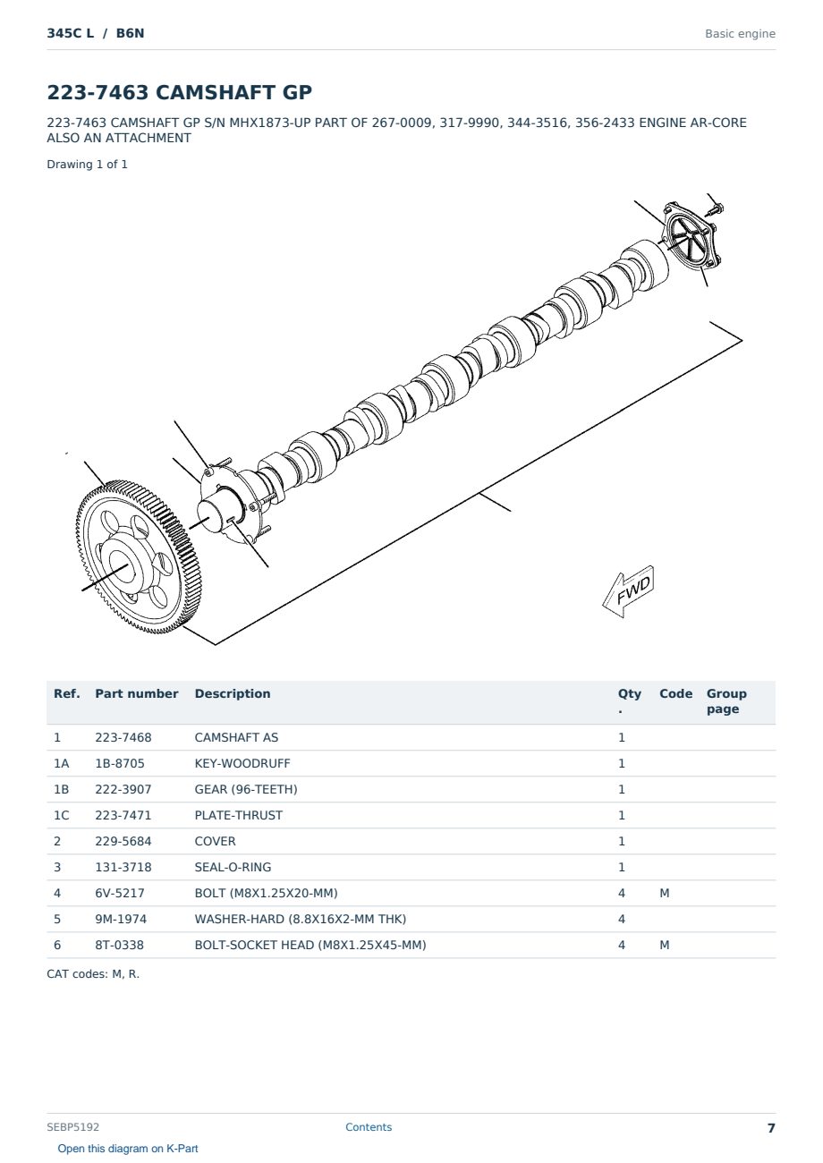 Caterpillar 345C L S/N B6N Partsbook SEBP5192 (English) - sample page 7 of 10 Caterpillar 345C L S/N B6N Partsbook SEBP5192 (English) - sample page 7 of 10