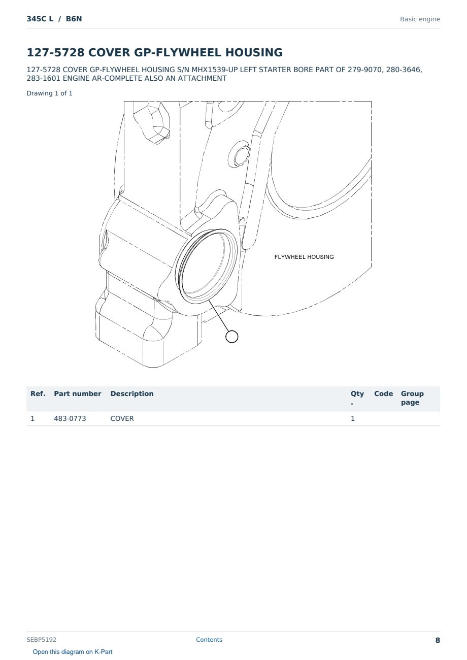 Caterpillar 345C L S/N B6N Partsbook SEBP5192 (English) - sample page 8 of 10 Caterpillar 345C L S/N B6N Partsbook SEBP5192 (English) - sample page 8 of 10