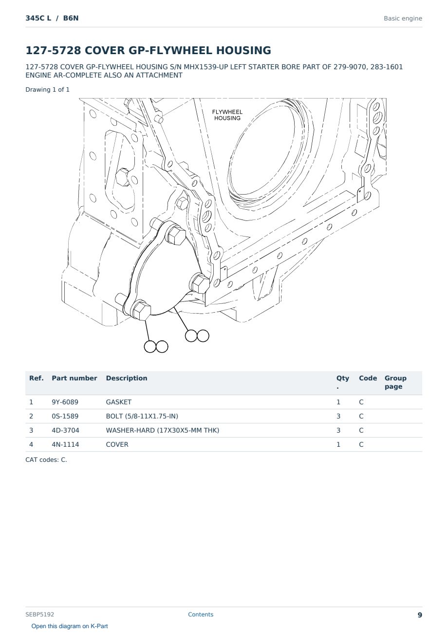 Caterpillar 345C L S/N B6N Partsbook SEBP5192 (English) - sample page 9 of 10 Caterpillar 345C L S/N B6N Partsbook SEBP5192 (English) - sample page 9 of 10