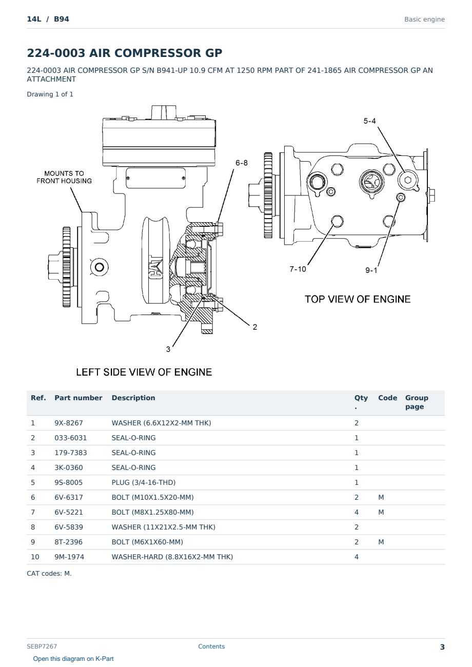 Caterpillar 14L S/N B94 Partsbook SEBP7267 (English) - sample page 3 of 10 Caterpillar 14L S/N B94 Partsbook SEBP7267 (English) - sample page 3 of 10