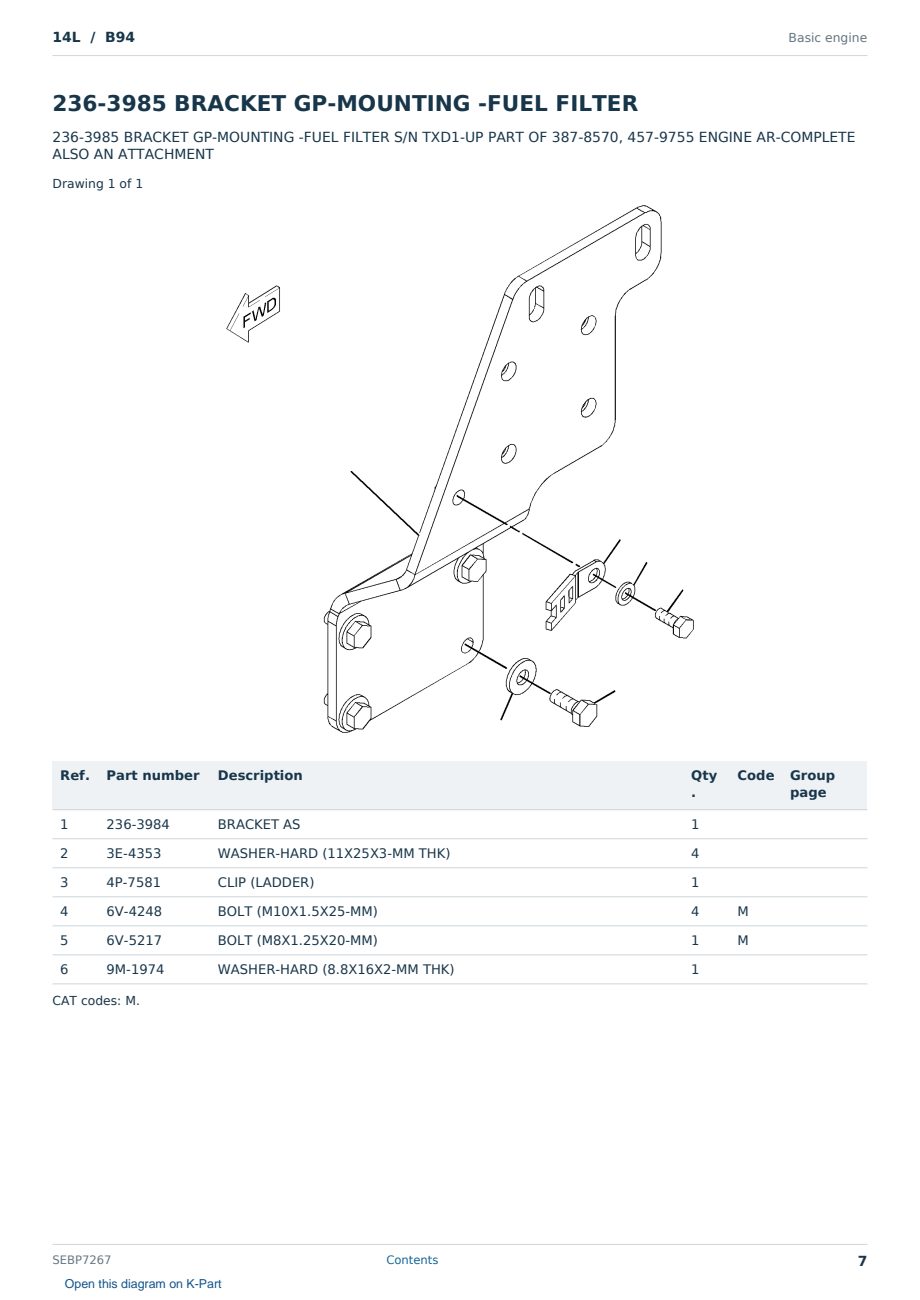 Caterpillar 14L S/N B94 Partsbook SEBP7267 (English) - sample page 7 of 10 Caterpillar 14L S/N B94 Partsbook SEBP7267 (English) - sample page 7 of 10