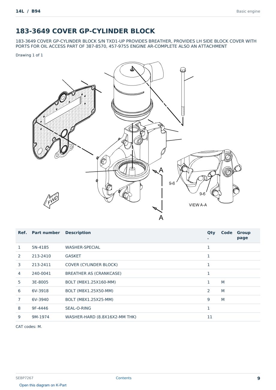 Caterpillar 14L S/N B94 Partsbook SEBP7267 (English) - sample page 9 of 10 Caterpillar 14L S/N B94 Partsbook SEBP7267 (English) - sample page 9 of 10