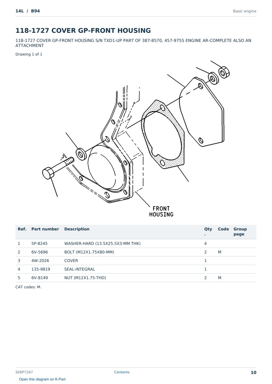 Caterpillar 14L S/N B94 Partsbook SEBP7267 (English) - sample page 10 of 10 Caterpillar 14L S/N B94 Partsbook SEBP7267 (English) - sample page 10 of 10
