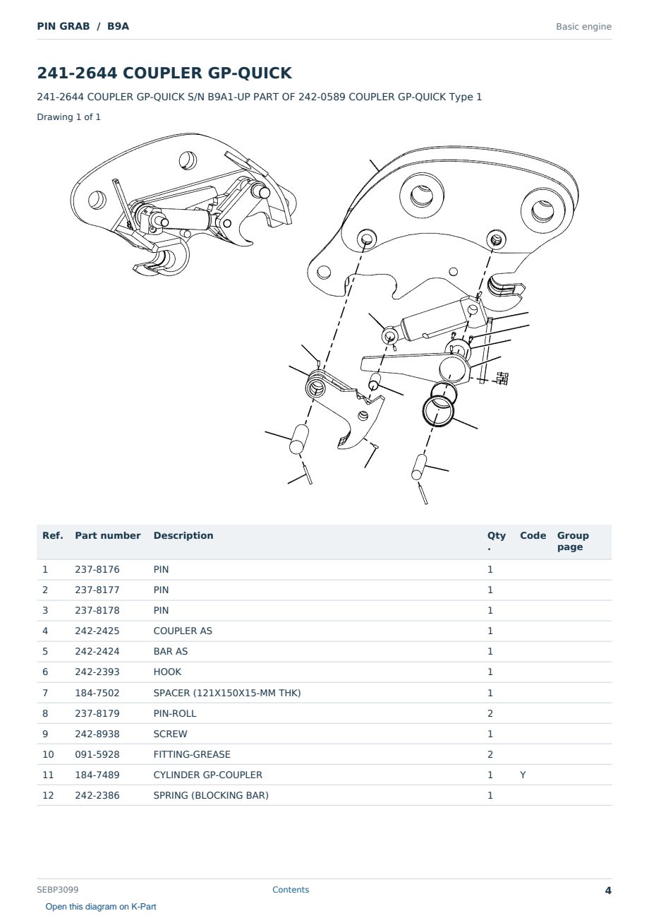 Caterpillar PIN GRAB S/N B9A Partsbook SEBP3099 (English) - sample page 4 of 10 Caterpillar PIN GRAB S/N B9A Partsbook SEBP3099 (English) - sample page 4 of 10