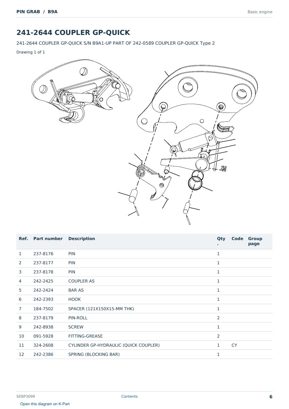 Caterpillar PIN GRAB S/N B9A Partsbook SEBP3099 (English) - sample page 6 of 10 Caterpillar PIN GRAB S/N B9A Partsbook SEBP3099 (English) - sample page 6 of 10