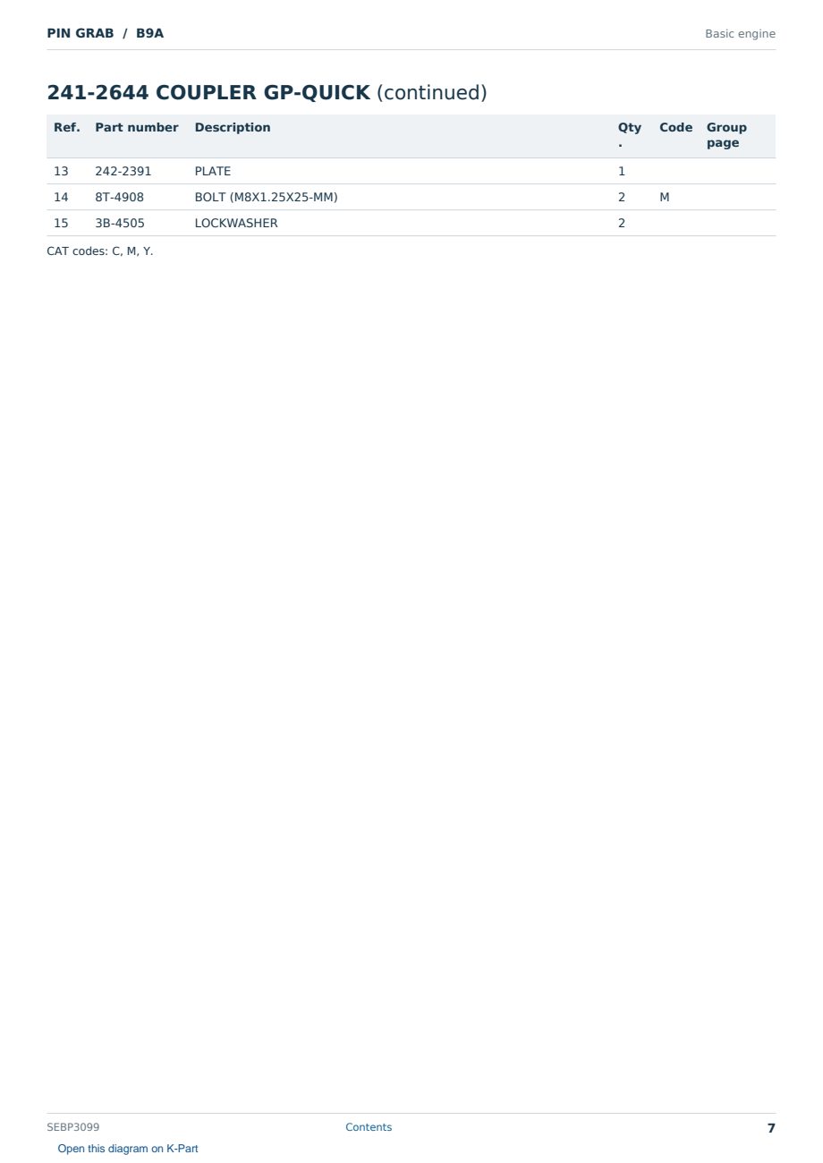 Caterpillar PIN GRAB S/N B9A Partsbook SEBP3099 (English) - sample page 7 of 10 Caterpillar PIN GRAB S/N B9A Partsbook SEBP3099 (English) - sample page 7 of 10