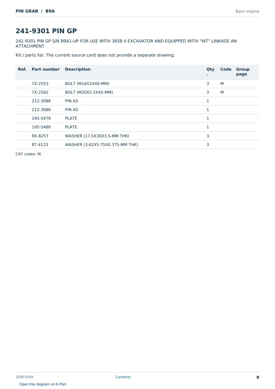 Caterpillar PIN GRAB S/N B9A Partsbook SEBP3099 (English) - sample page 9 of 10 Caterpillar PIN GRAB S/N B9A Partsbook SEBP3099 (English) - sample page 9 of 10