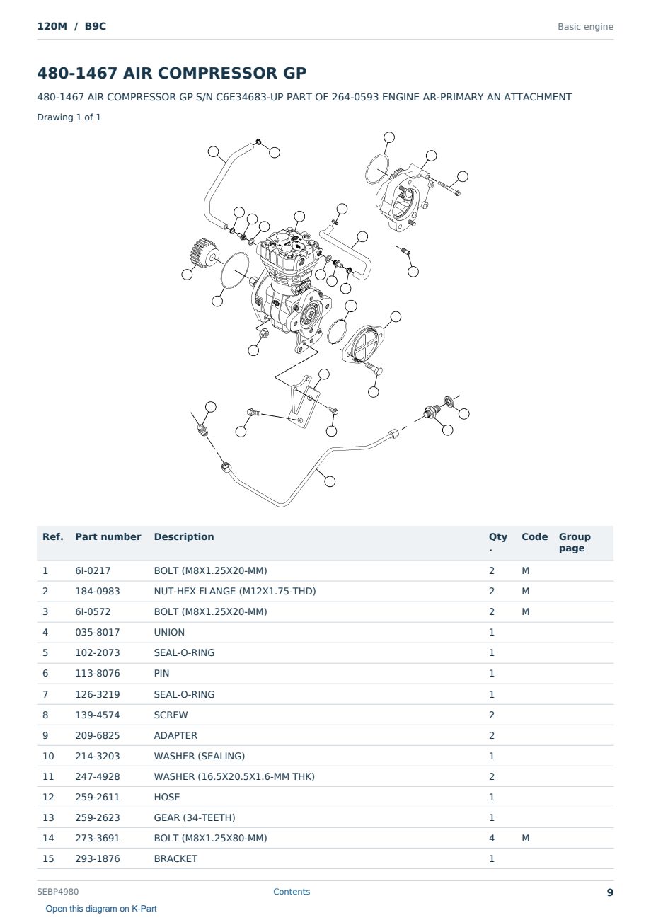 Caterpillar 120M S/N B9C Partsbook SEBP4980 (English) - sample page 9 of 10 Caterpillar 120M S/N B9C Partsbook SEBP4980 (English) - sample page 9 of 10