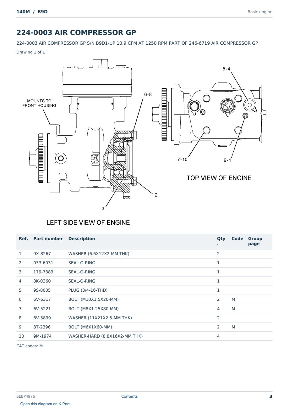 Caterpillar 140M S/N B9D Partsbook SEBP4976 (English) - sample page 4 of 10 Caterpillar 140M S/N B9D Partsbook SEBP4976 (English) - sample page 4 of 10