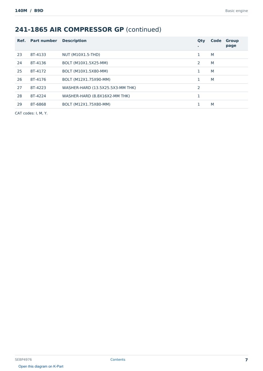 Caterpillar 140M S/N B9D Partsbook SEBP4976 (English) - sample page 7 of 10 Caterpillar 140M S/N B9D Partsbook SEBP4976 (English) - sample page 7 of 10