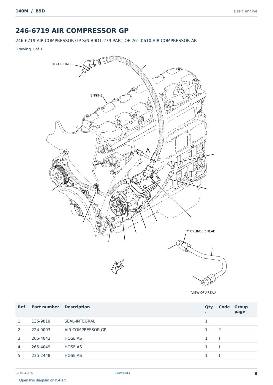 Caterpillar 140M S/N B9D Partsbook SEBP4976 (English) - sample page 8 of 10 Caterpillar 140M S/N B9D Partsbook SEBP4976 (English) - sample page 8 of 10