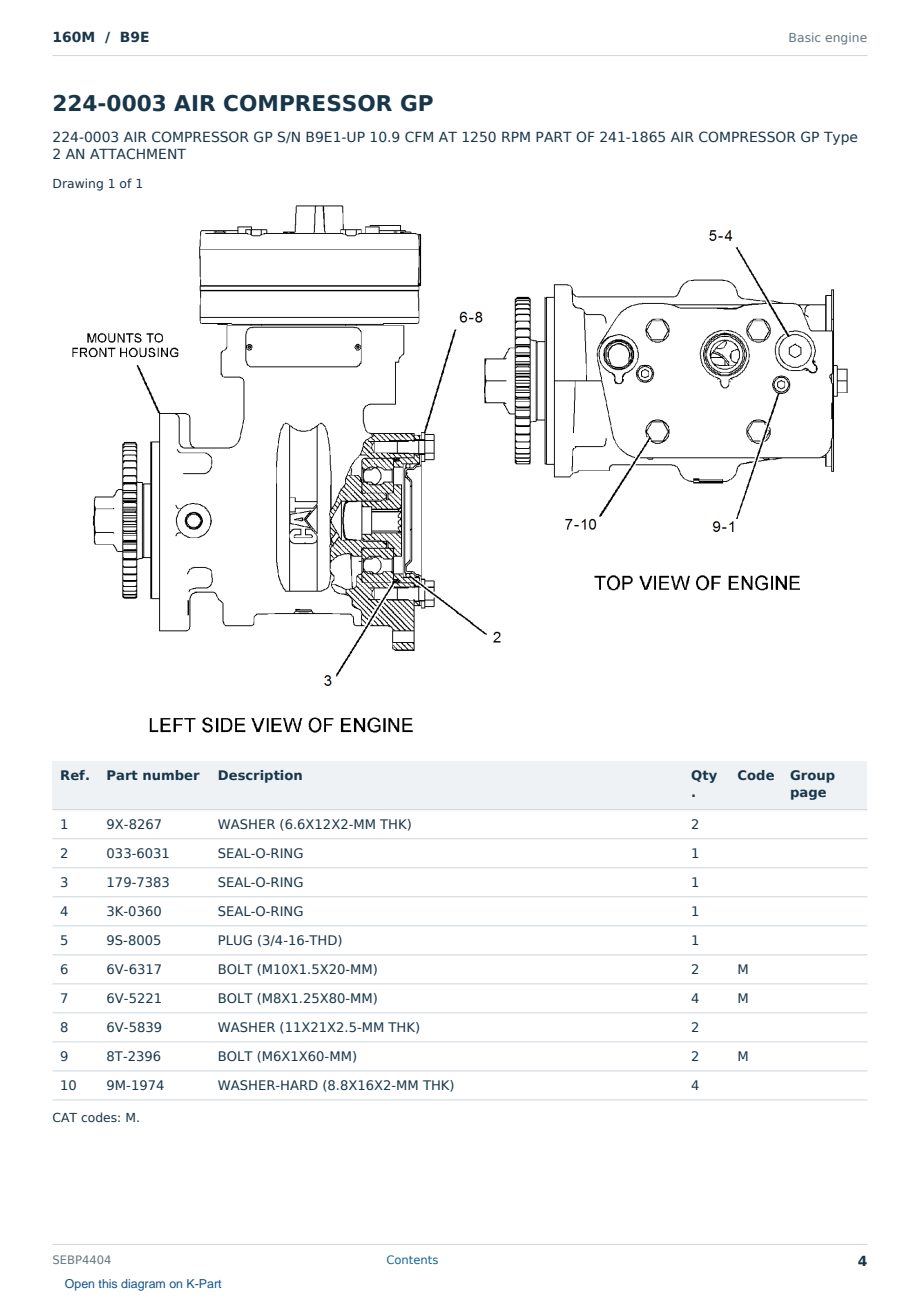 Caterpillar 160M S/N B9E Partsbook SEBP4404 (English) - sample page 4 of 10 Caterpillar 160M S/N B9E Partsbook SEBP4404 (English) - sample page 4 of 10