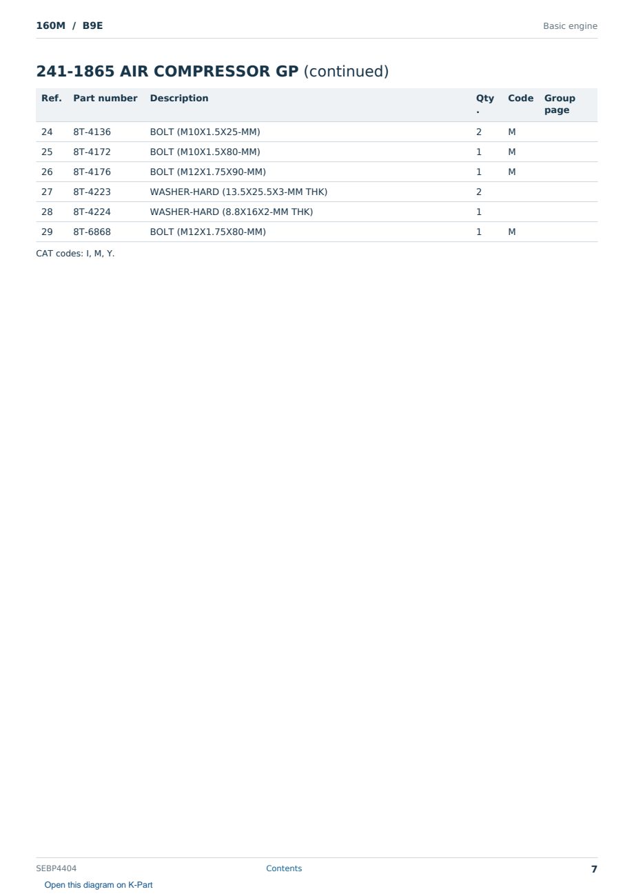 Caterpillar 160M S/N B9E Partsbook SEBP4404 (English) - sample page 7 of 10 Caterpillar 160M S/N B9E Partsbook SEBP4404 (English) - sample page 7 of 10