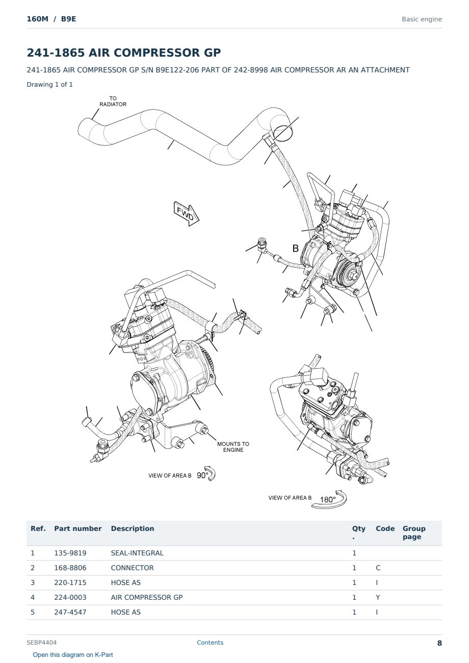 Caterpillar 160M S/N B9E Partsbook SEBP4404 (English) - sample page 8 of 10 Caterpillar 160M S/N B9E Partsbook SEBP4404 (English) - sample page 8 of 10