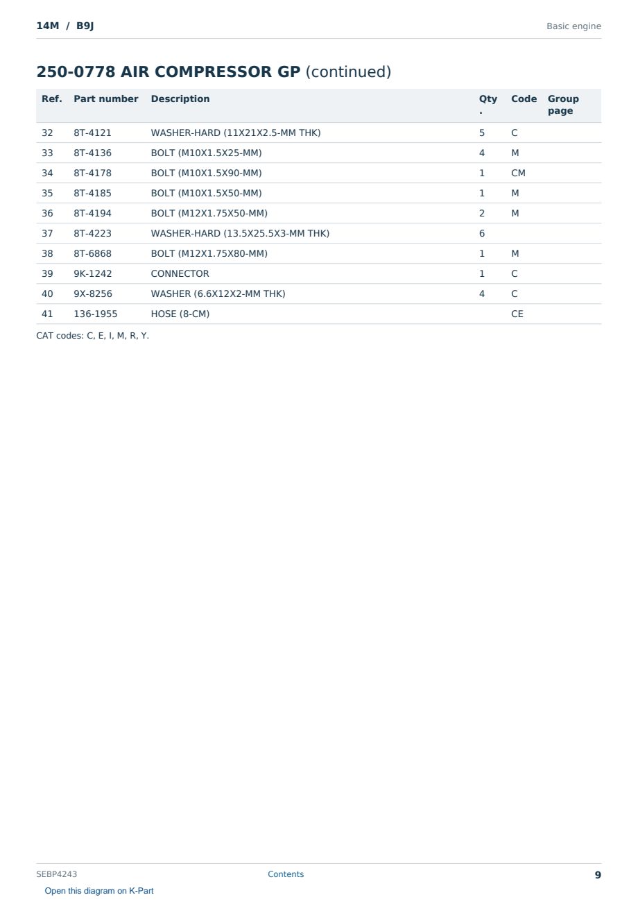 Caterpillar 14M S/N B9J Partsbook SEBP4243 (English) - sample page 9 of 10 Caterpillar 14M S/N B9J Partsbook SEBP4243 (English) - sample page 9 of 10