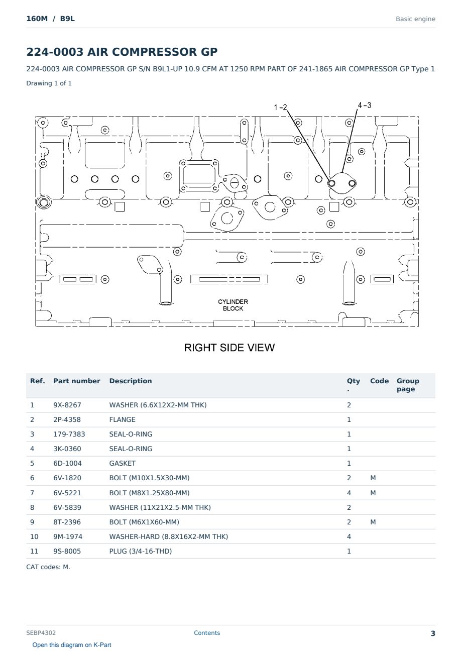 Caterpillar 160M S/N B9L Partsbook SEBP4302 (English) - sample page 3 of 10 Caterpillar 160M S/N B9L Partsbook SEBP4302 (English) - sample page 3 of 10