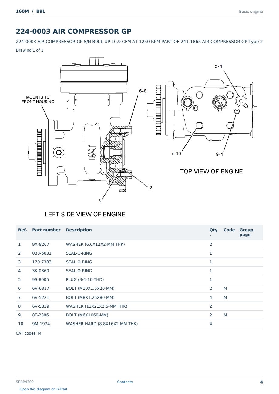 Caterpillar 160M S/N B9L Partsbook SEBP4302 (English) - sample page 4 of 10 Caterpillar 160M S/N B9L Partsbook SEBP4302 (English) - sample page 4 of 10