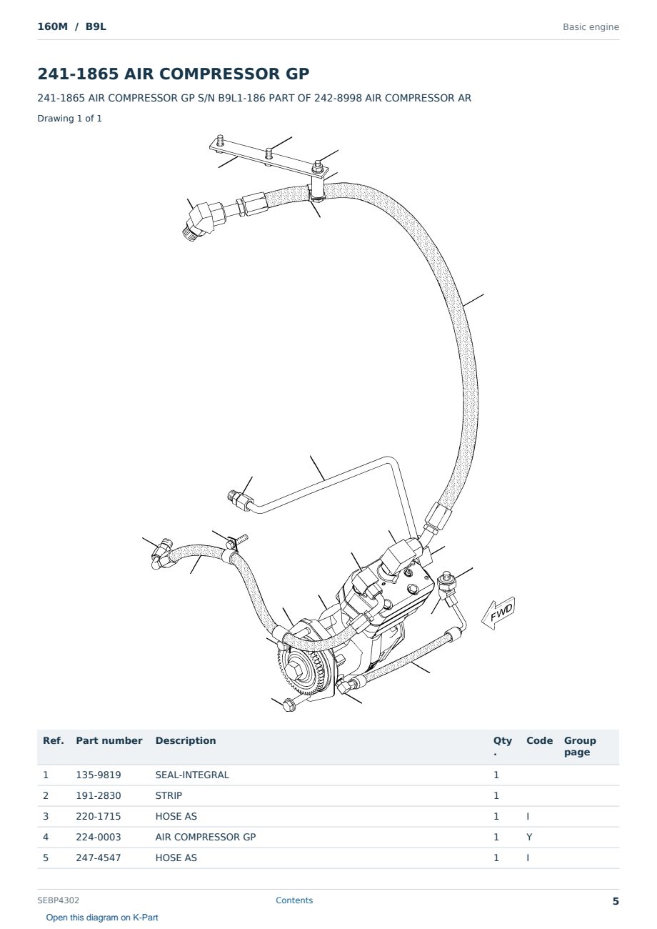 Caterpillar 160M S/N B9L Partsbook SEBP4302 (English) - sample page 5 of 10 Caterpillar 160M S/N B9L Partsbook SEBP4302 (English) - sample page 5 of 10